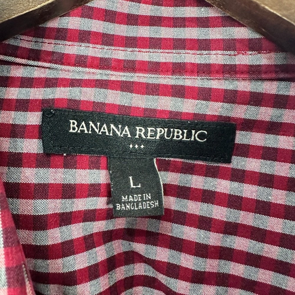 Banana Republic Shirt Mens L Burgundy Check Preppy Academia Quiet Luxury Cotton - Picture 2 of 7